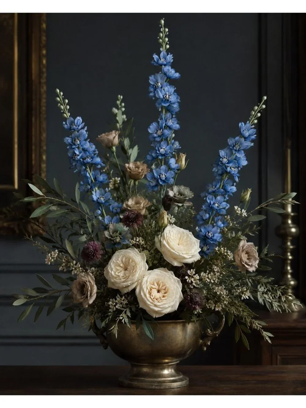 Blue Artificial Flower Stems Set of 3, 33 Inch Dusty Cobalt Silk Spike Flowers,